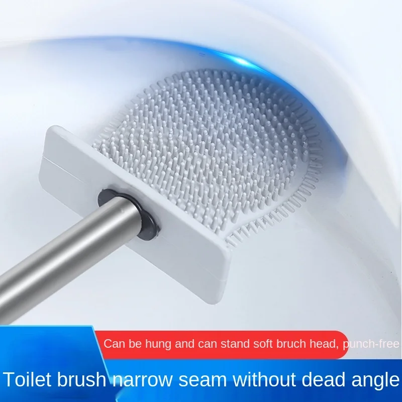 

Household Silicone Toilet Brush Bathroom No Dead Angle Cleaning Brush with Base Wall-Mounted Toilet Brush Cleaning Set