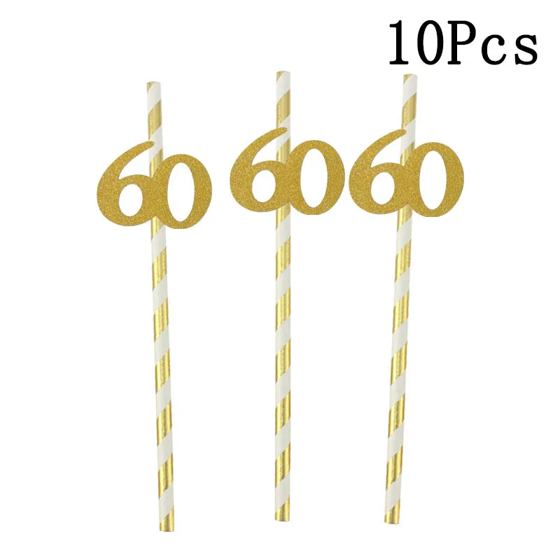 gold 60 Chicinlife 10 шт. Фотофон с изображением золотых Бумага соломинки золотистого номер 30/40/50/60th для взрослых с днем рождения Соломка для напитков сказочные вечерние украшения - Цвет: gold 60