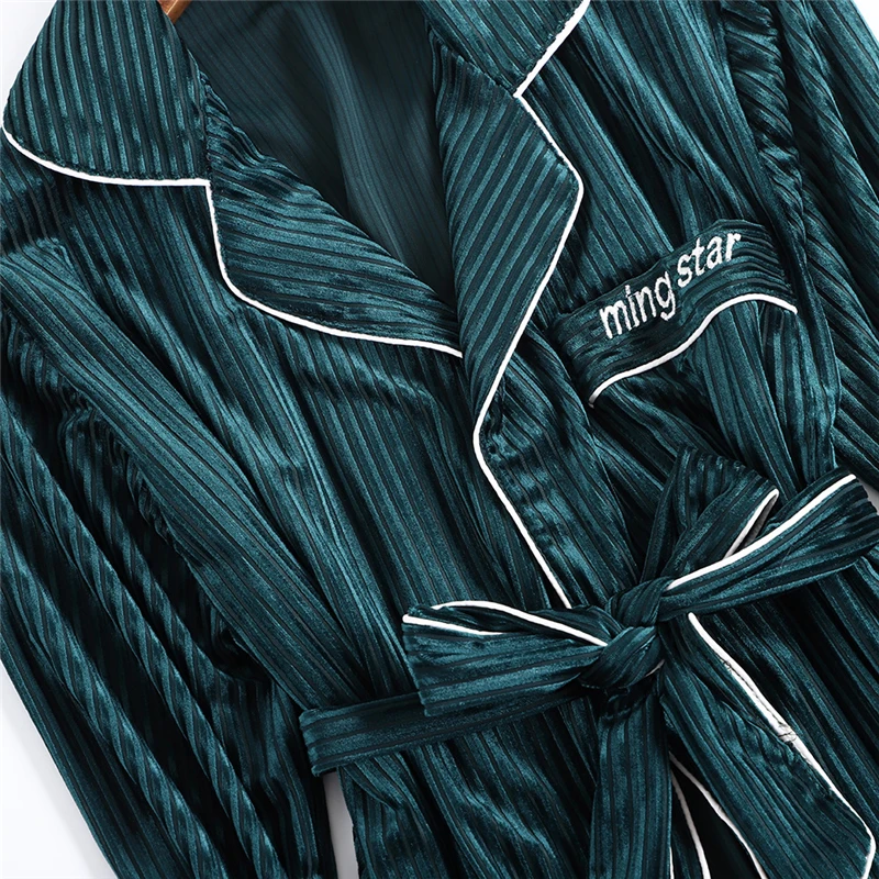 Kupokasi New Velvet Women Pajamas Set With Belt 3 Pieces Solid Color Female Sleepwear Soft Elegant Autumn Winter Homewear