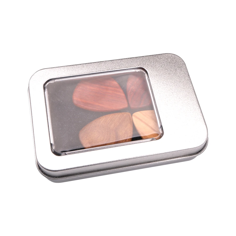 

Guitar Picks Iron Pick Box Holder Collector with 4pcs Different Wood Picks Mediator for Guitar Accessories & Parts guitar tool