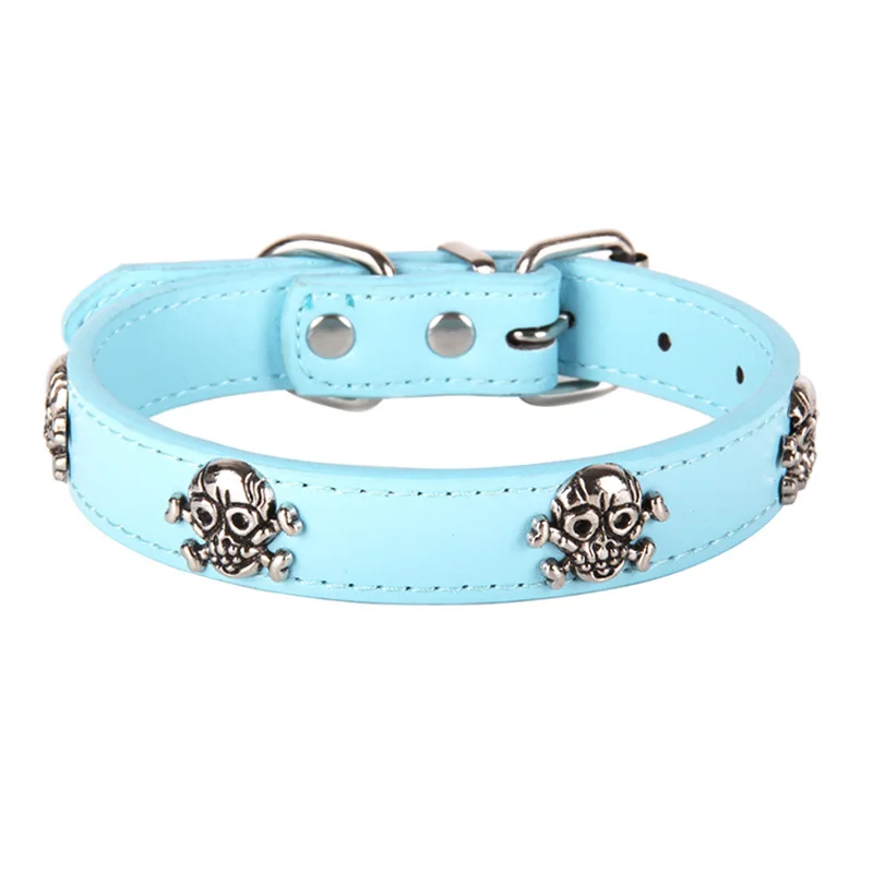 Blue Pet Dog Collar Собачий ошейник с заклепками в виде черепа, ошейник из искусственной кожи для щенков, ошейник для маленьких, средних и больших собак, ремешок на шею S/M/L/XL, черный, красный, синий цвета, Прямая поставка - Цвет: Blue Pet Dog Collar