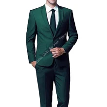 2 pçs jaqueta verde escuro calças conjuntos ternos masculinos roupas sob medida blazer casual calças festa de casamento wear ternos masculinos de negócios (3)