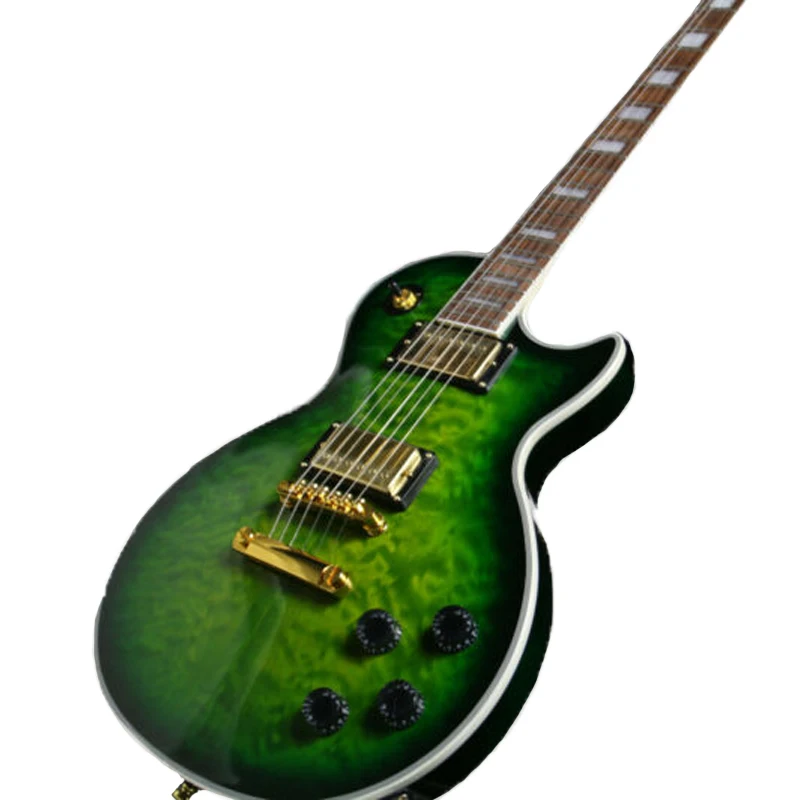 

New High Quality 6 Strings LP Custom Electric Guitar Quilted Maple Green Color Good Pickups Mahogany Body Rosewood Fingerboard