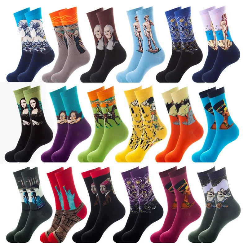 Hot Starry Night Autumn Winter Retro Women Personality Art Van Gogh Mural World Famous Painting Male Socks Oil Funny Happy Socks
