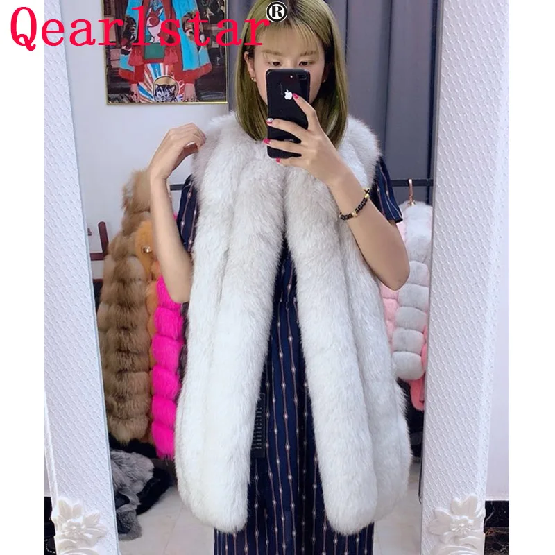 fox nature color Qearlstar женский искусственный Лисий шубы из меха толстый теплый роскошный без рукавов Пушистый Жилет с круглым вырезом зимняя верхняя одежда плюс размер S-6XL SQ9 - Цвет: fox nature color