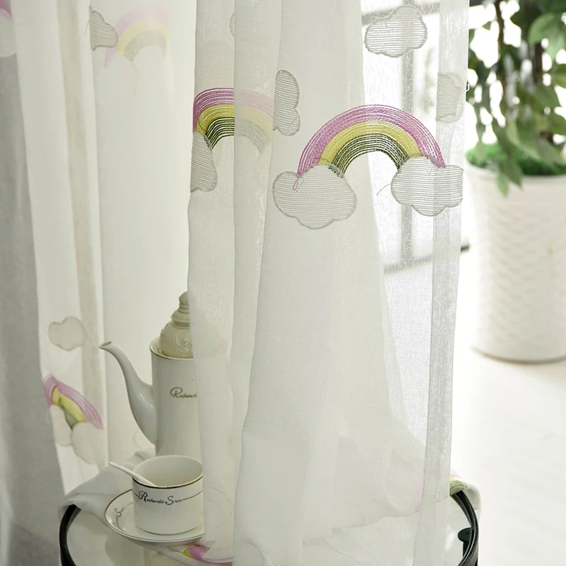 Шторы с радужной вышивкой тюль для гостиной оконные шторы занавески кухонные