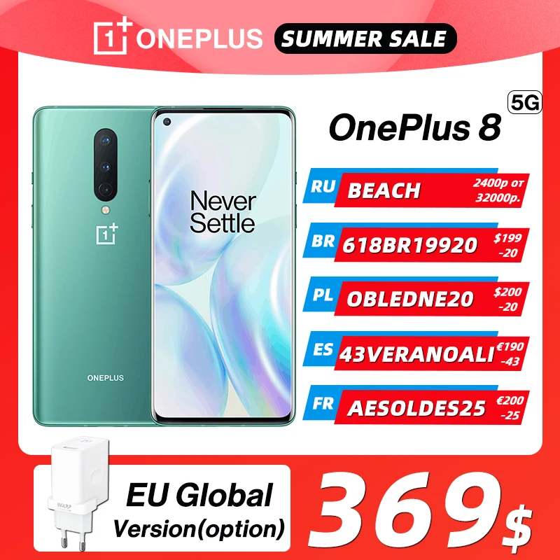 Global Version OnePlus 8 5G Smartphone 8GB 128GB Snapdragon 865 6.55'' 90Hz Fluid Display 48MP Triple OnePlus Official Store NFC