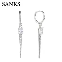 SANKS Classic White CZ Drop Earrings for Women Wedding Jewelry Gifts Geometric Crystal Dangle Earrin