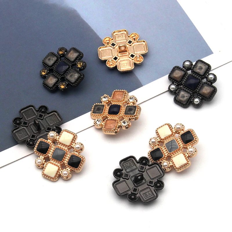 

5pcs 25mm Black golden button Rhinestone Metal Buttons for Clothing Women Fashion Coat Decorative Button Cover Fancy Hand Made