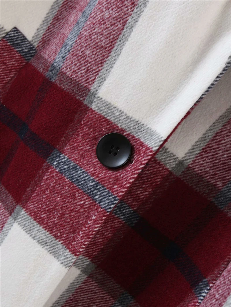 

Streetwear women plaid overcoat 2020 autumn fashion ladies woolen long coat casual female turn down collar loose outercoat