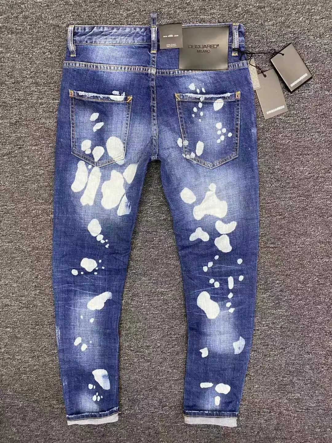 2022 New DSQUARED2 Jeans Men/Women Fashion Frayed Patches Splashed Ink Bleached Slim Fit Stretch Pants Button 0311