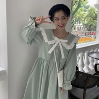 kawaii peter pan collar ruffle lolita dresses for women 2021 soft girl long sleeve midi dress korean student clothes alt
