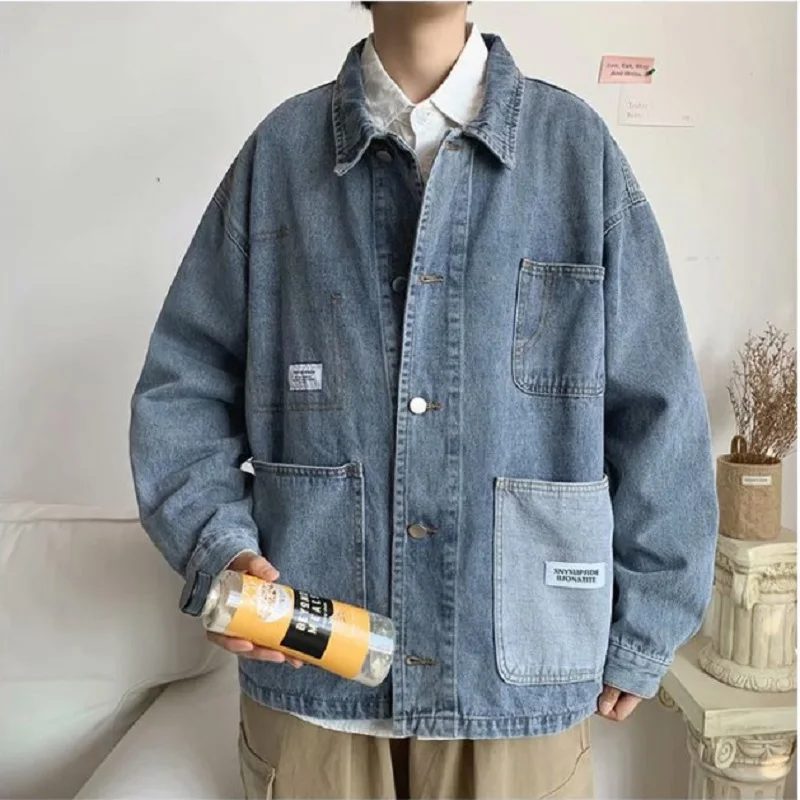 

Men's Fashion Denim Jacket Korean Clothes Spring and Autumn Loose Student Multi-pocket Tooling Jacket Men Men Jeans Jacket