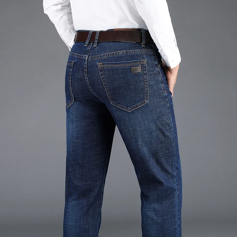 

2020 New Business casual men's stretch jeans Men's autumn and winter regular-fit denim trousers blue black 28-40