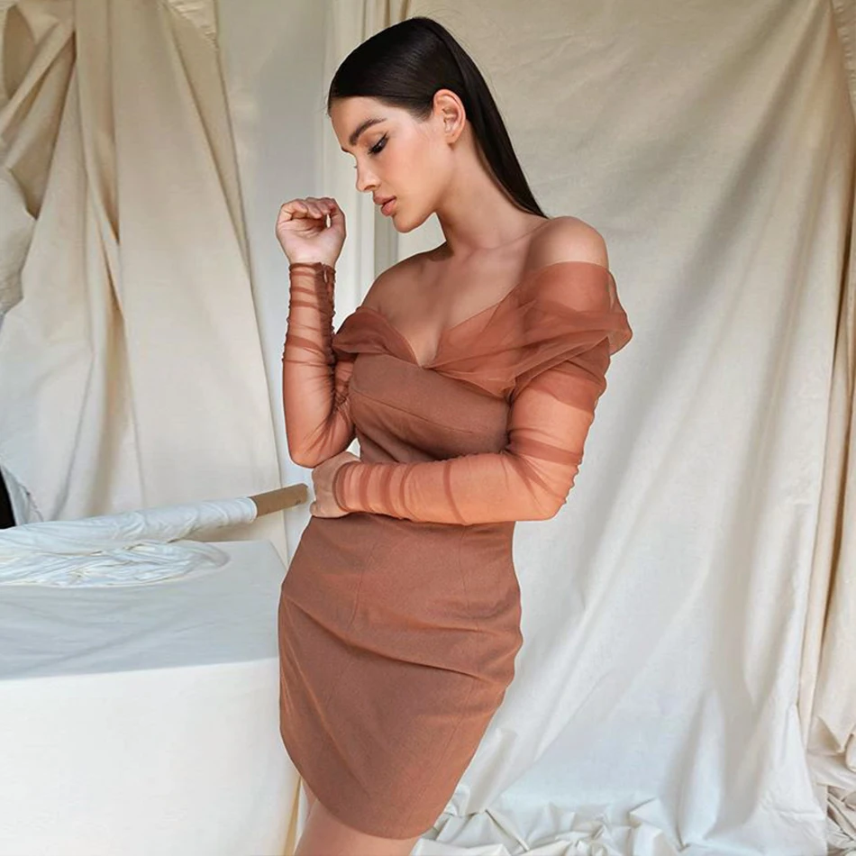 

Adyce 2021 New Winter Women Off Shouler Long Sleeve Bodycon Bandage Dress Sexy Lace Mini Club Celebrity Evening Runway Dresses