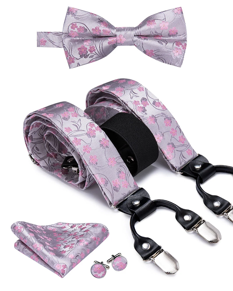 BD-3018 BD-3031 Hi-Tie роскошный бренд шелковый Взрослый мужской галстук-бабочка подтяжки синее платье на подтяжках с цветами Кожа Металл 6 зажимы Подвески подтяжки - Цвет: BD-3018