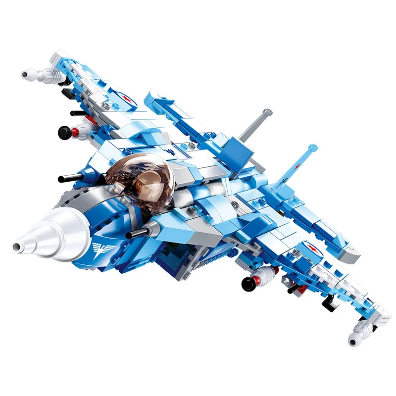 

DIY SLuban Military Aircraft 6 In 1 Carrier Fighter Model War Wolf Boy Assembling And Inserting Building Block Toys