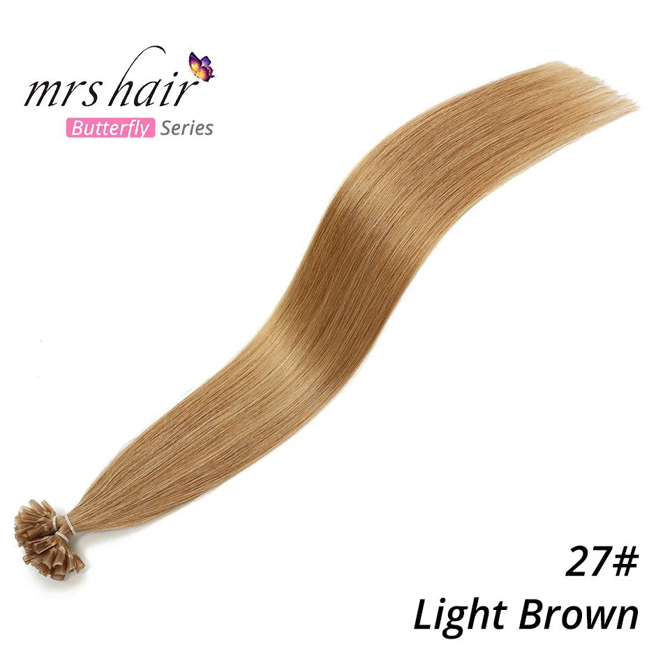 MRS HAIR 0,5 г/шт., 12 дюймов, накладные волосы, прямые, машинные, сделанные волосы Remy Nail, кератиновые, Предварительно Связанные человеческие волосы, 50 шт - Цвет: #27