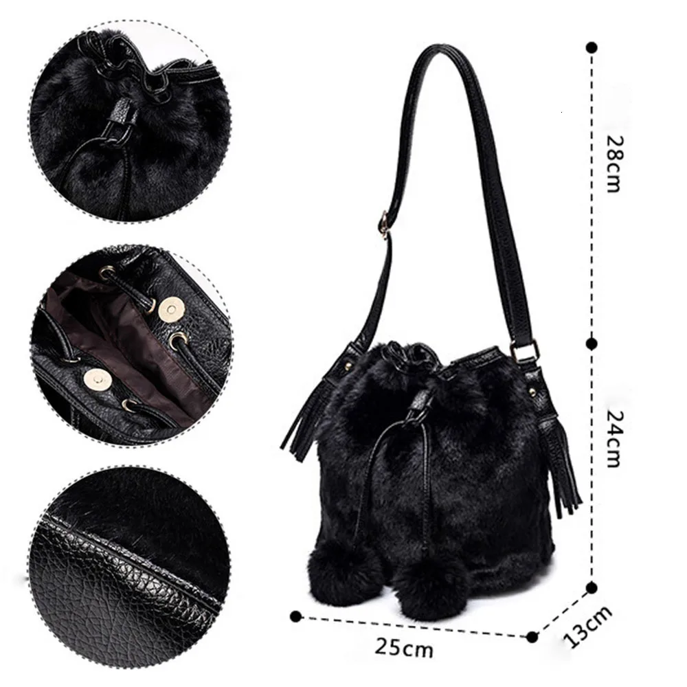 Зимняя модная женская сумка через плечо маленькая меховая сумка-ведро из