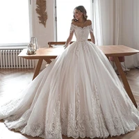 church ball gown wedding dresses long sleeve lace bride dress boat neck vestido de noiva manga longa turkey wedding gowns 2021