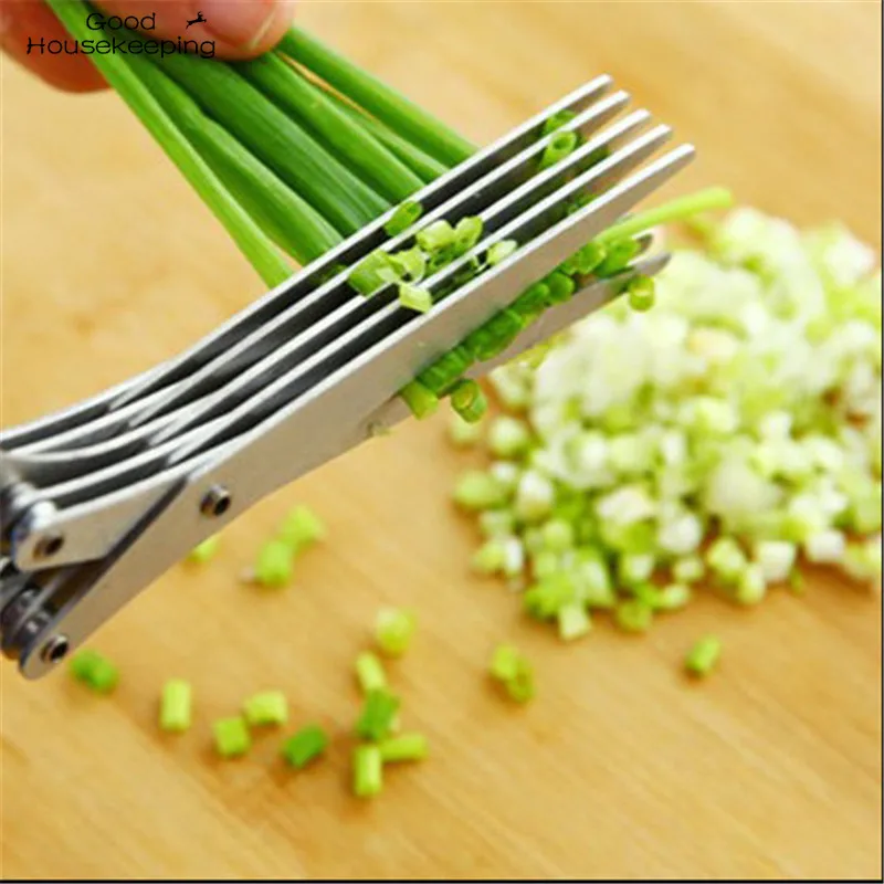 

Kitchen gadgets 5 layers creative kitchen scissors 5 layers green onion scissors spice seaweed shredded paper scissors