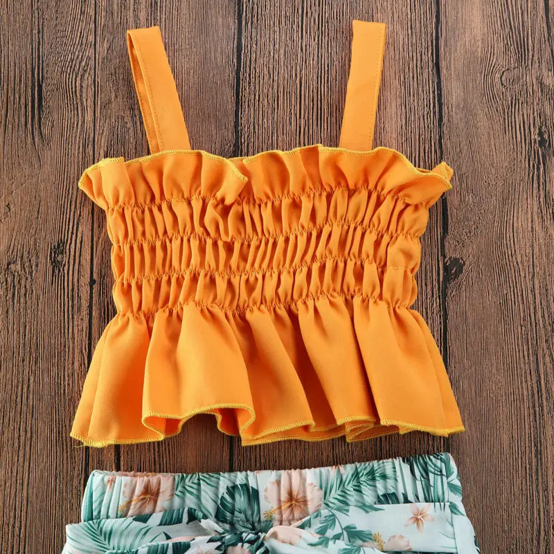 

Summer Kids Baby Girls Ruffle Tops+Floral Wide Leg Pants Trousers Outfit 1-5Y