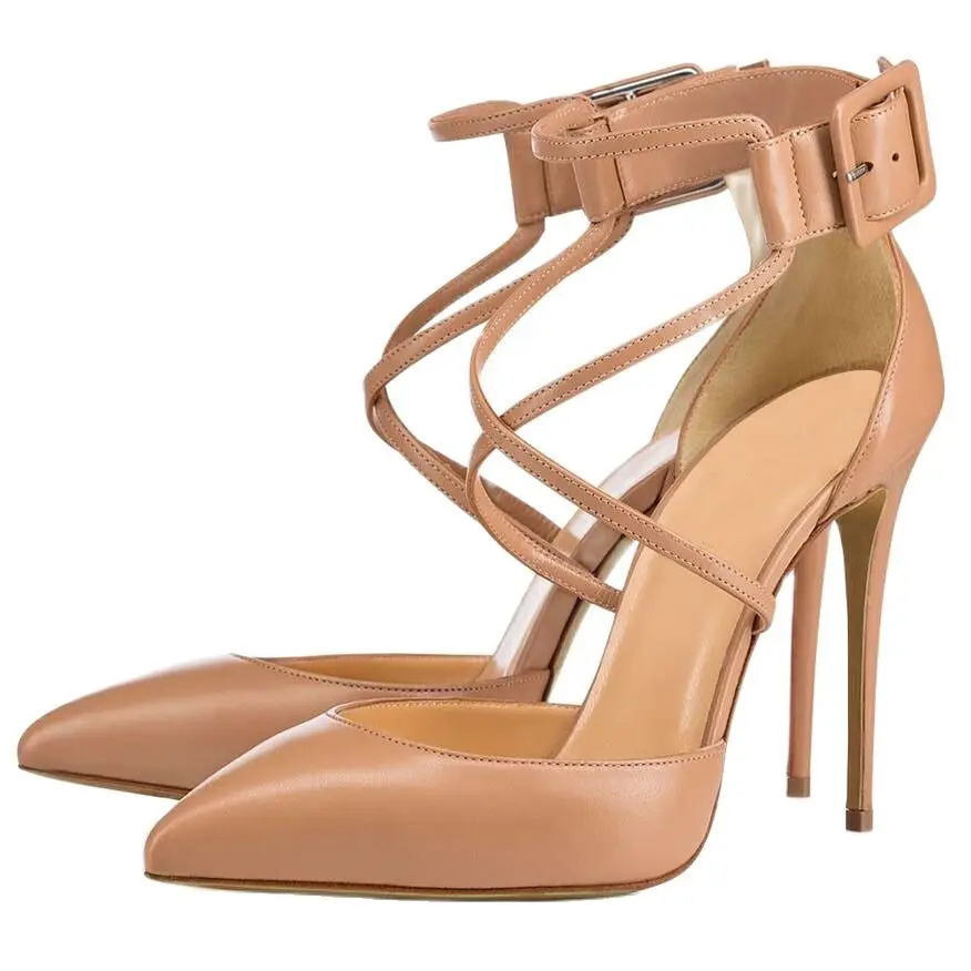 

Fashion Pointed Toe Cross-tied Ankle Buckle Sexy Thin High Heel Two Color Summer Women Sandals High Quality Normal Size