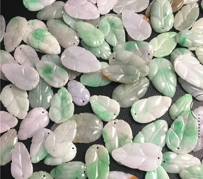 Leaf Grade A Glass jade Type stone ICY Jade Burma Bead hand carved green jadeit Jewelry gift |