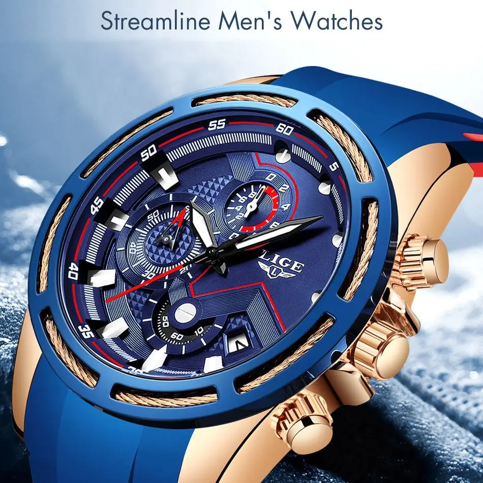

Top Brand LIGE 9957Luxury Fashion Men Silicone Sport Watch Men Multifunctional Quartz Business Waterproof Wristwatches Male