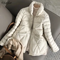 fitaylor winter light down short jacket women 90 white duck down warm coat ladies stand collar casual loose solid color outwear