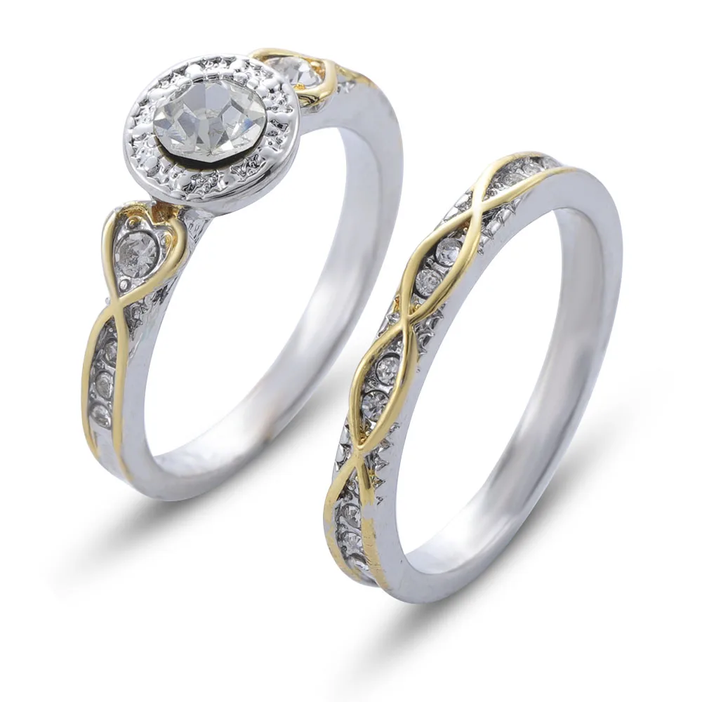 

2pcs Two-Color Gold Ring Set for Lovers Popular Exquisite Rings New Fashion Retro Luxurious Zircon Wedding Accessories 2021 Gift