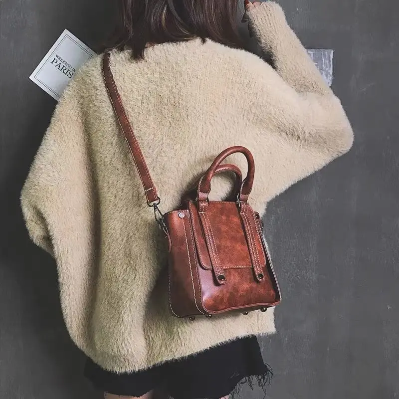 Women's Handbag Square Pu Leather Retro British Fashion Versatile Student Commuter Messenger Bag Single Shoulder Women's Bag New