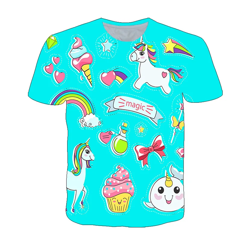 

4-14Y 2021 Summer Fashion Unisex Unicorn T-shirt Children Boys Short Sleeves Clothes for Teens Baby Kids Tops For Girls Clothes