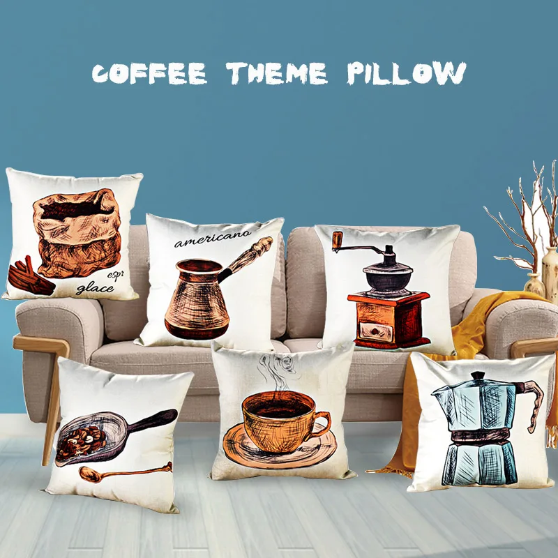 

Cotton linen Simple Coffee Letter Books Cushions Pillow Case 45cmx45cm Square Office Chair Cushion Cover