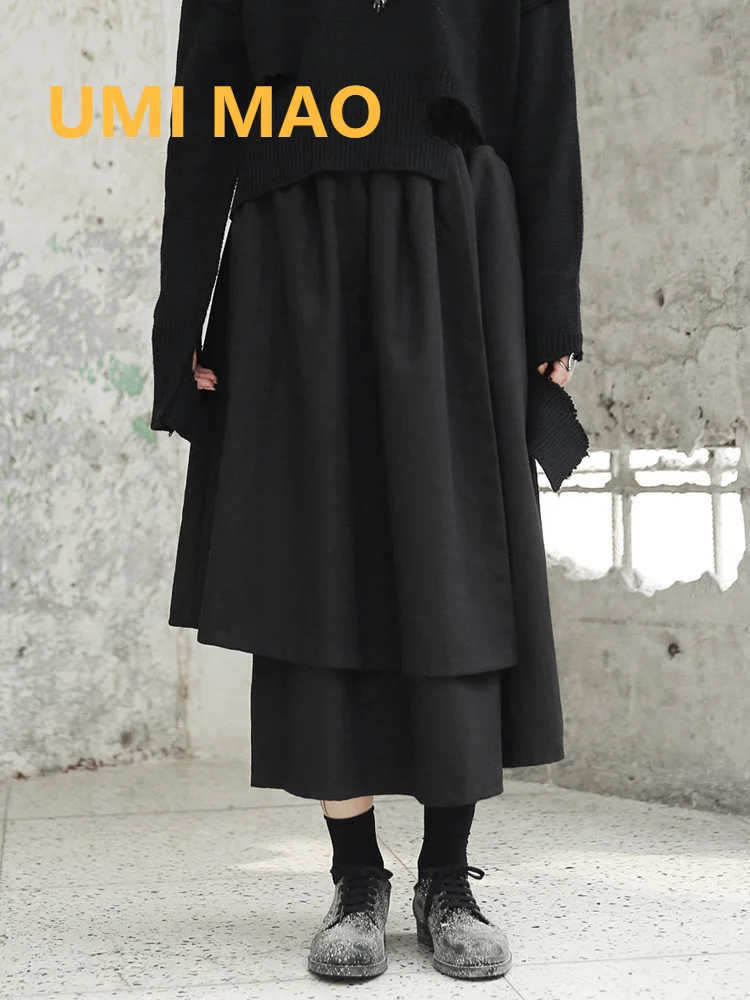 

UMI MAO Dark Wind Irregular Hem Winter Thick Fleece Ladies Harajuku Skirts Gothic Streetwear Y2K Skirt