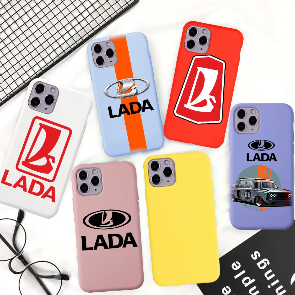 

Russian National Automobile LADA Phone Case for iphone 12 11 13 pro max mini XS MAX 8 7 Plus X XR Candy white Silicone Cases