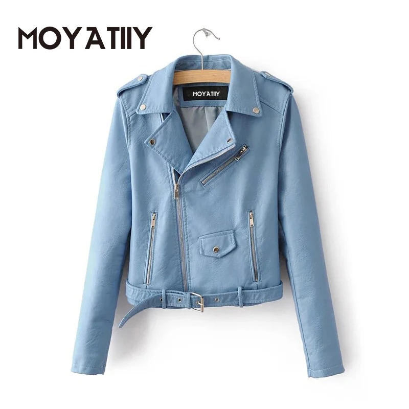 

MOYATIIY Fashion Women Leather Jackets Spring Autumn Motorcycle jacket Coats Highstreet Cool Girl Overcoat Female Short Tops
