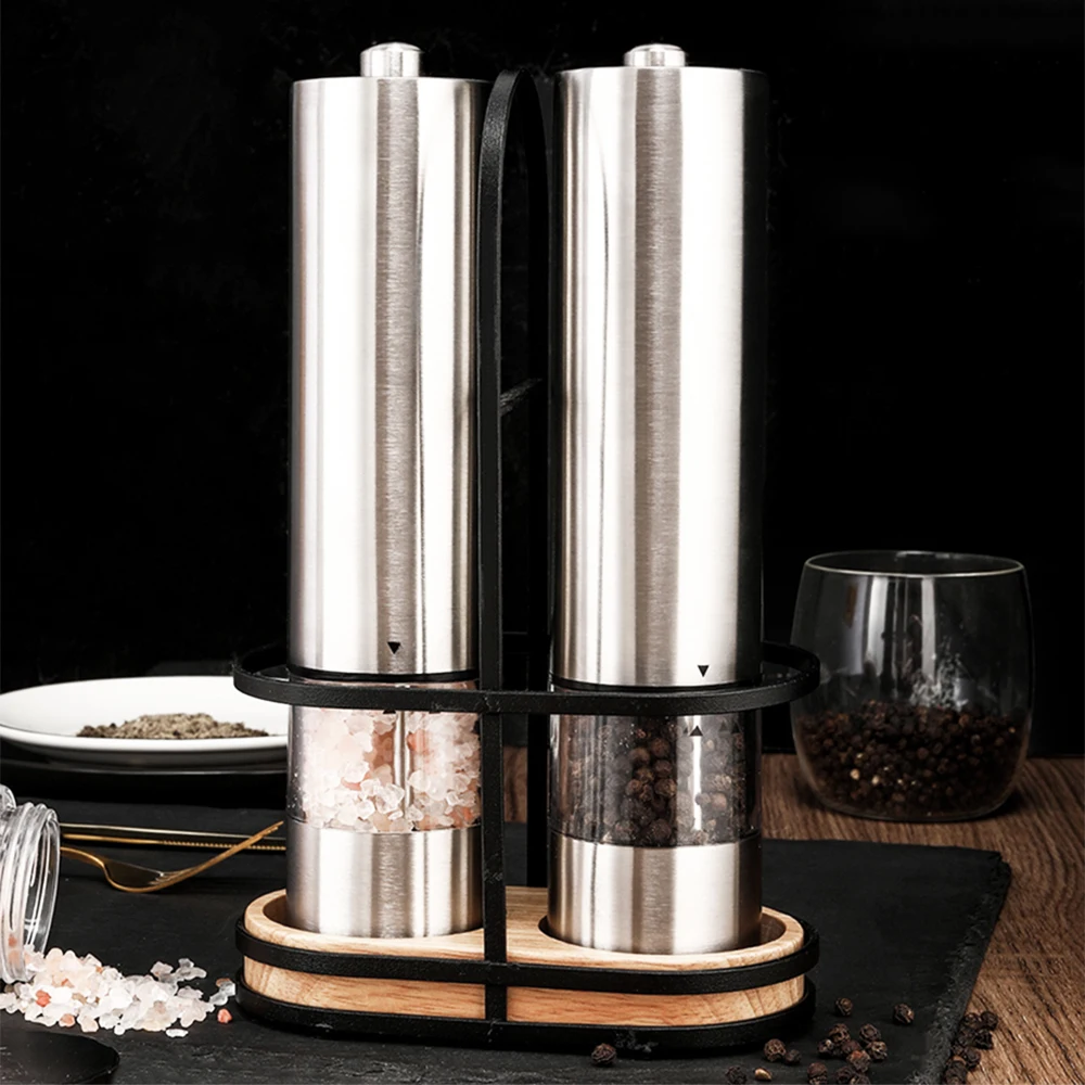 

Stainless Steel Electric Pepper Grinder Portable One-handed operation Spice Grain Mill with Led Light Home Kitchen Grinding Tool