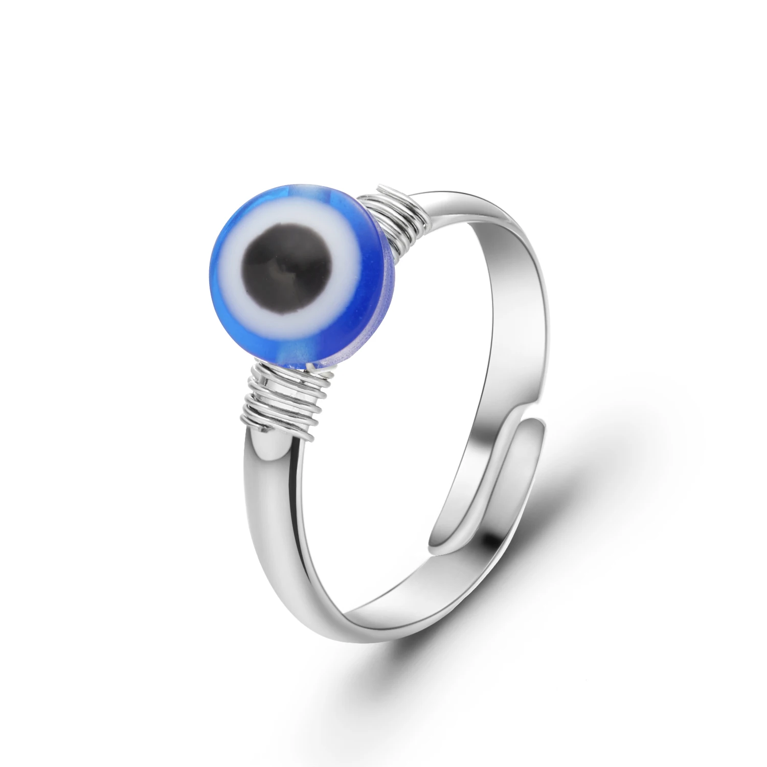 

Turkish Evil Eye Silver Color Wire Wrapped Rings For Women Lucky Multicolor Eye Bead Open Ring Adjustable 2021 New Goth Jewelry