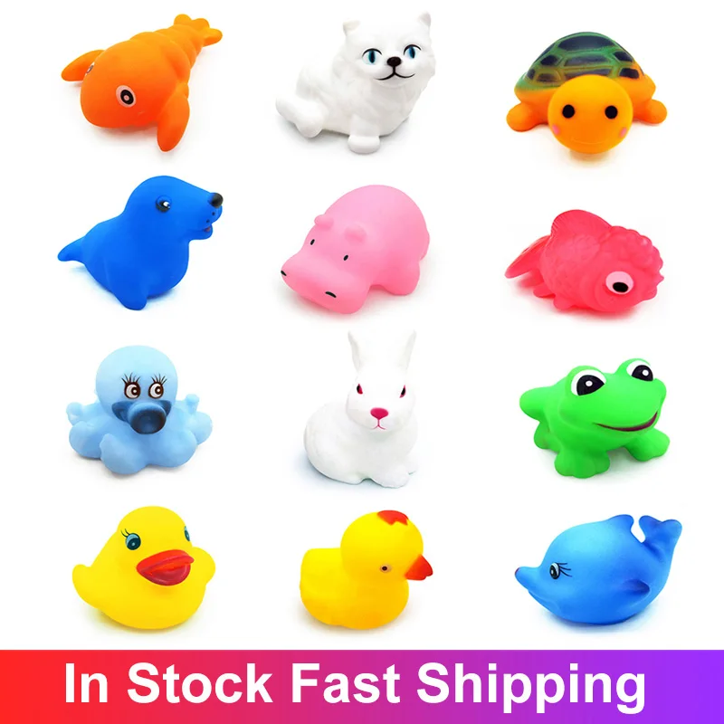 

12 шт смешанные животных плавательный водные игрушки Красочный мягкий резиновый шпатель пищалка скрипучий игрушка для купания для детские, ...