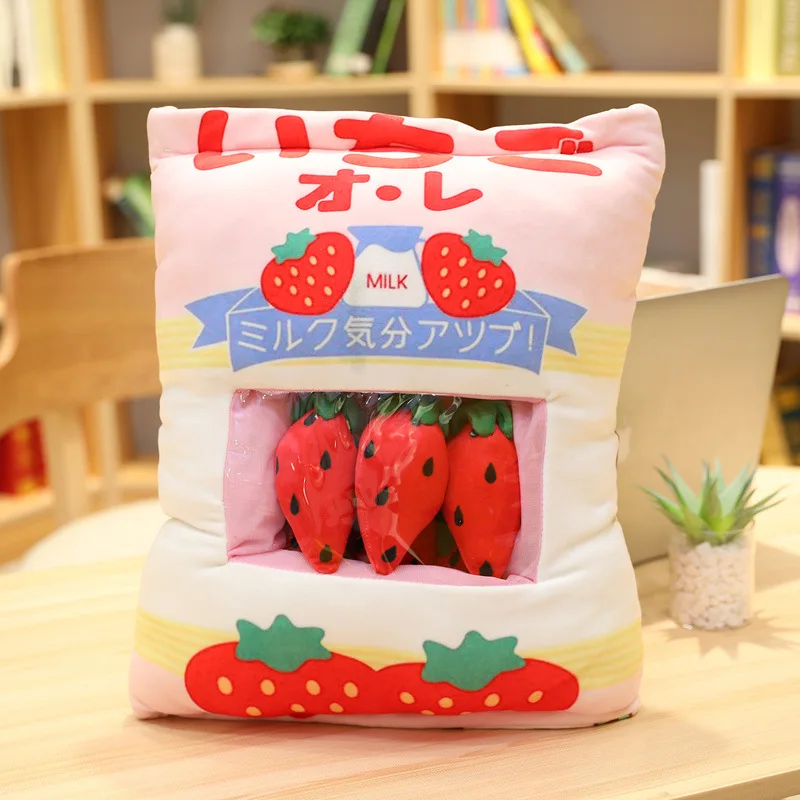 

Kawaii Plush Pillow Creative Snack Bag Pillow Plush Toy Hamster Penguin Fruit Printing Pillow Fruit Strawberry Pillow