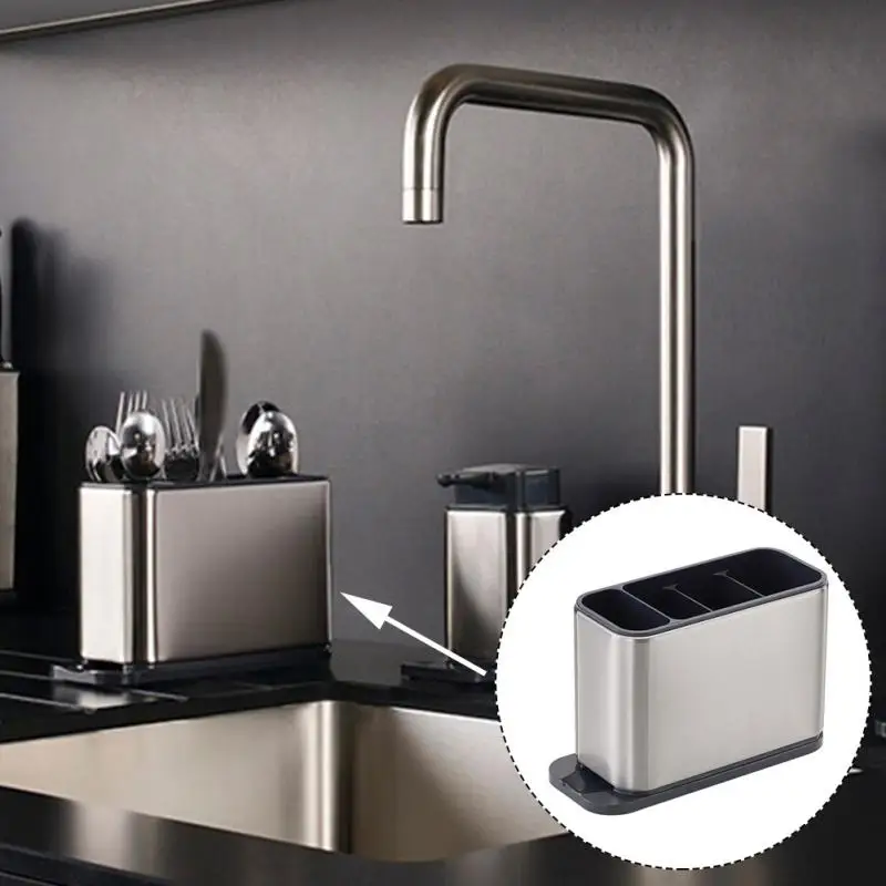 flatware cutlery drainer stainless steel rectangular kitchen utensil holder home anti slip multi slot bottom with drain holes free global shipping
