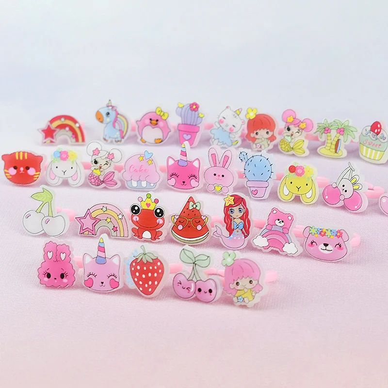 20pcs/lot Cute Kids Rings Candy Color Korea kawaii Cartoon Animal Fruit Rings Children Girls Jewelry Gifts For Child