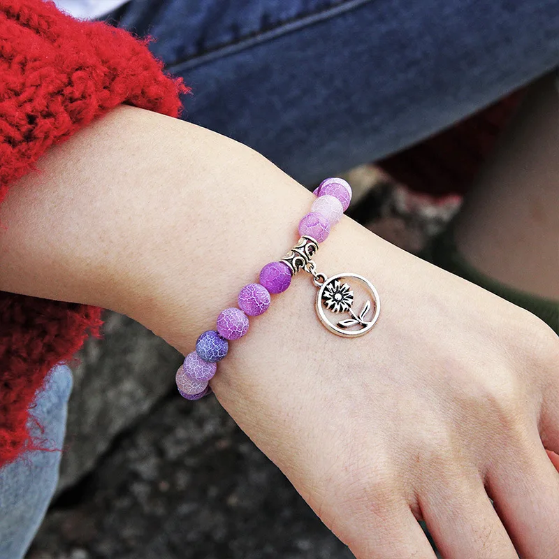 

Fashion Simple Weathered Agate Stone Bracelet Natural Stone Beads Yoga Handmade Women Wreath Pendant Bracelet