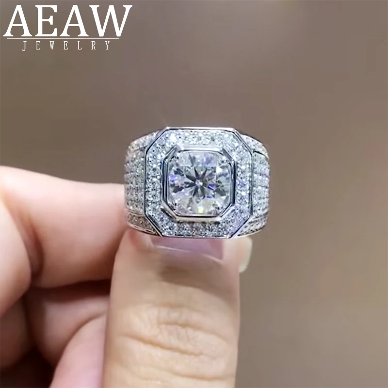 Круглое Кольцо из белого золота с муассанитом 14 к роскошное мужское кольцо 1