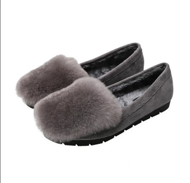 Large Size 33~43 Fur Loafers Women Winter Plush Flats Women Warm Shoes Slip On Lady Moccasins Womens Comfortable Cotton Shoes
