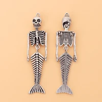 10pcslot tibetan silver mermaid skeleton skull charms pendants for necklace jewelry making accessories