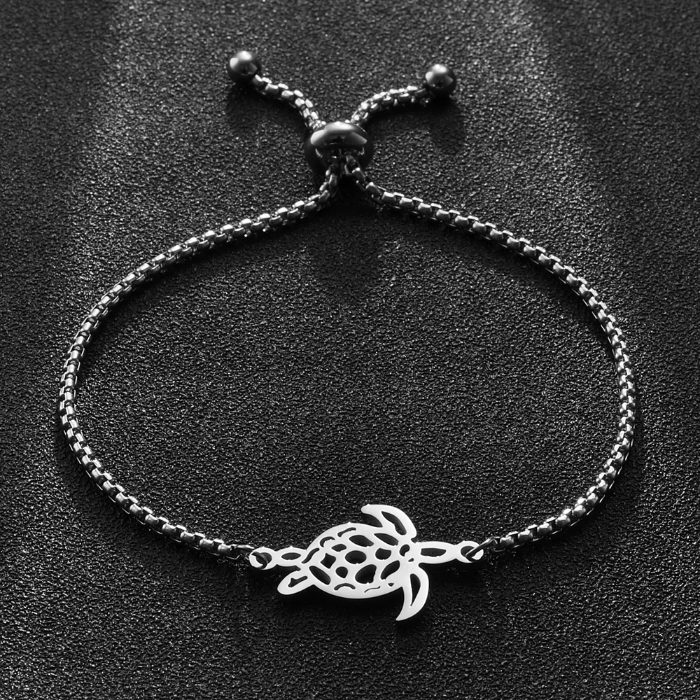 10pcs/lot Stainless Steel Mirror Polish 3 Colors Hollow Turtle Animal Charms Bracelet Adjustable Box Chain Bracelets Jewelry | Украшения и