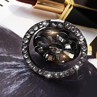 black Кронштейн Rhinestone держатель телефонного звонка универсальный металлический Алмазный телефонная розетка поворотный штифт кольцо стойка круглый кронштейн держатель - Цвет: black