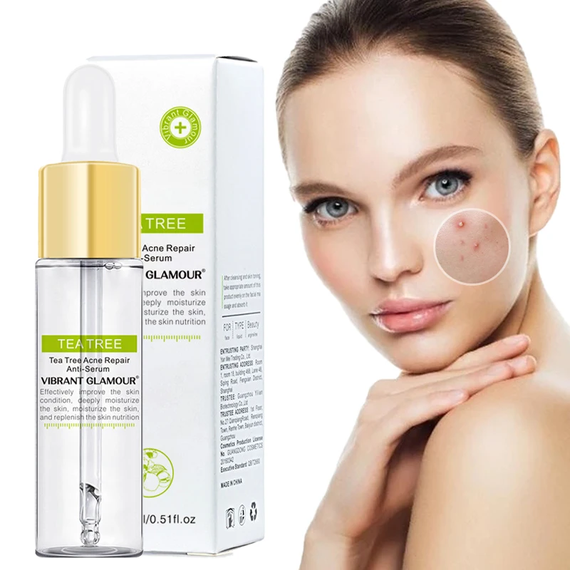 

Tea Tree Facial Essence Anti-Acne Marking Whitening Firming Anti-Aging Pore Shrinking Hyaluronic Acid Face Skin Care 15ml